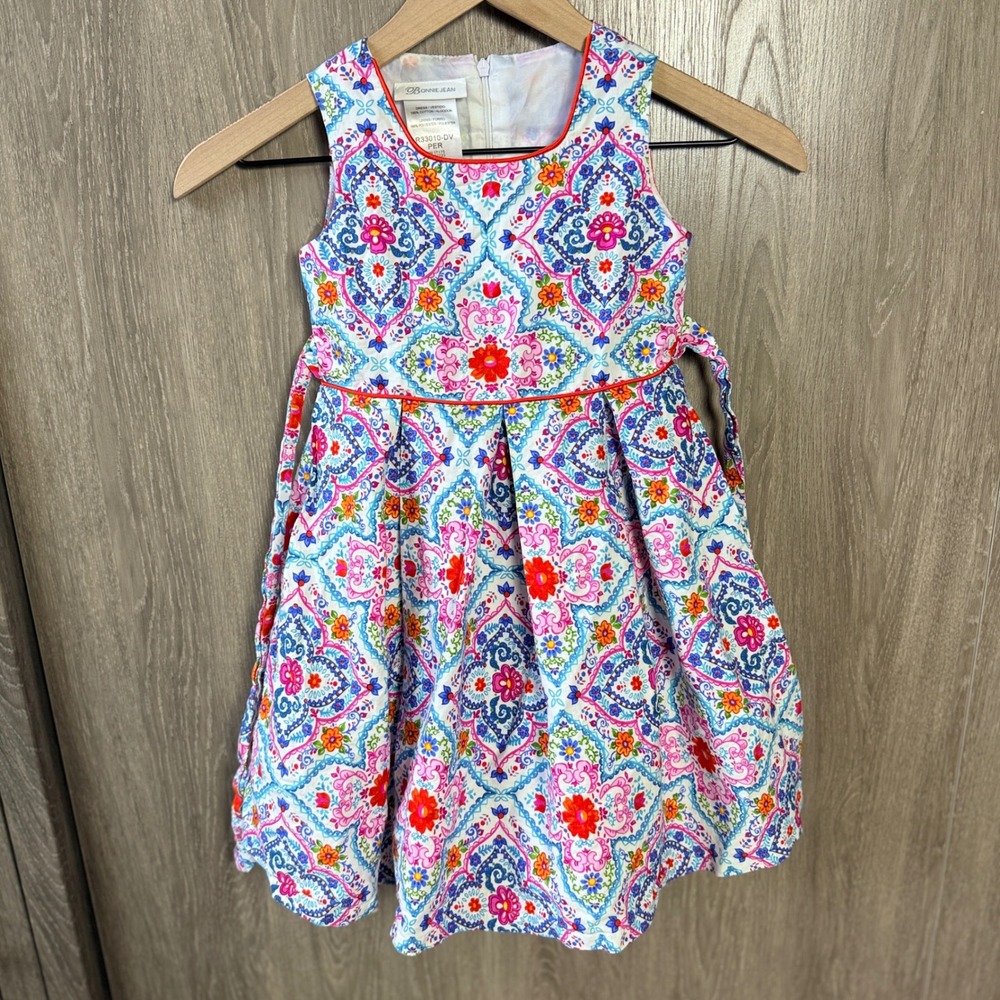 Bonnie Jean Floral Medallion Dress Girls 5 Multicolor Boho Party Lined Whimsical